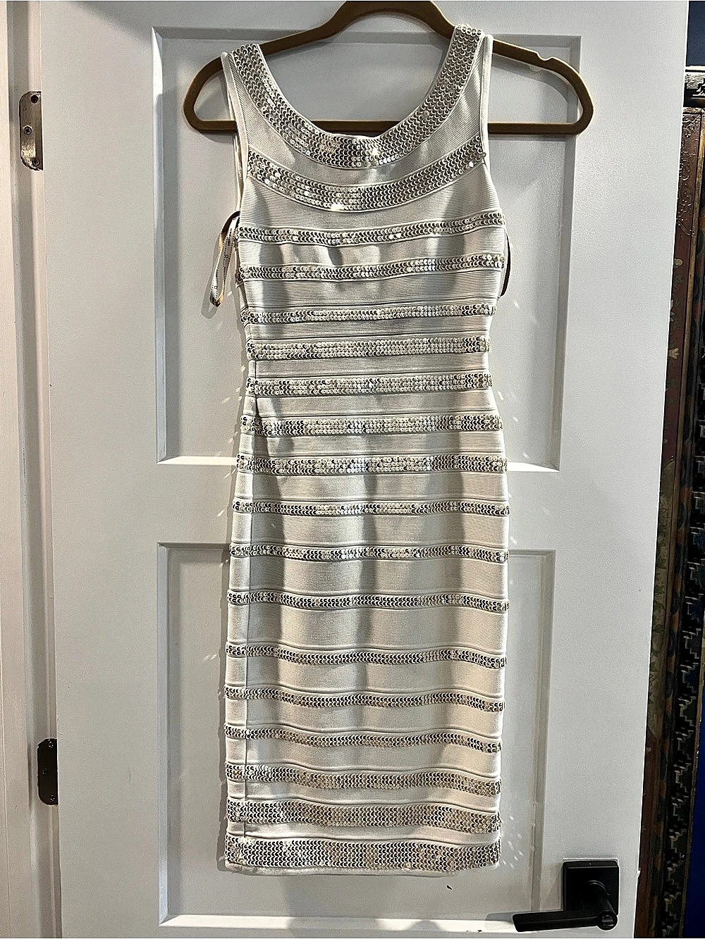 Herve Leger Bandage Midi Dress in White & Silver Size XS Like New